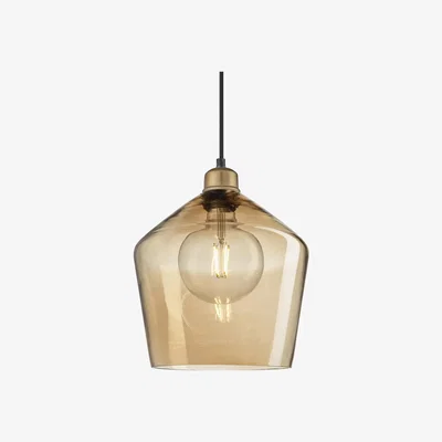Olivia's Industville Orlando Tinted Glass Schoolhouse Amber Pendant / 5. 5 Inch Pewter Holder
