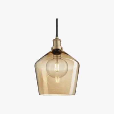 Olivia's Industville Brooklyn Tinted Glass Schoolhouse Amber Pendant / 10 Inch Copper Holder