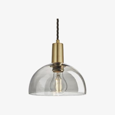 Olivia's Industville Sleek 8 Inch Tinted Glass Dome Pendant / Smoke Grey Tinted Glass and Brass Holder
