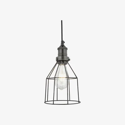 Olivia's Industville Brooklyn Wire Cage Pendant - 6 Inch - Pewter - Cone / Pewter