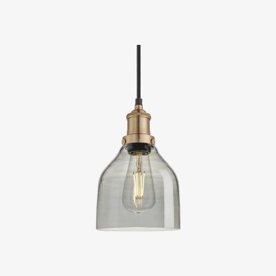 Olivia's Industville Brooklyn 6 Inch Cone Pendant / Smoke Grey Tinted Glass and Copper Holder