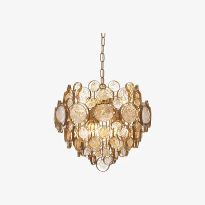 Olivia's Olivia's Lindsey 6 Arm Antique Gold, Clear And Amber Glass Pendant Light