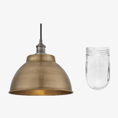 Olivia's Industville Brooklyn Outdoor & Bathroom Dome Pendant - 13 Inch - Tube and Brass Dome with Pewter Holder / Pewter / Tube