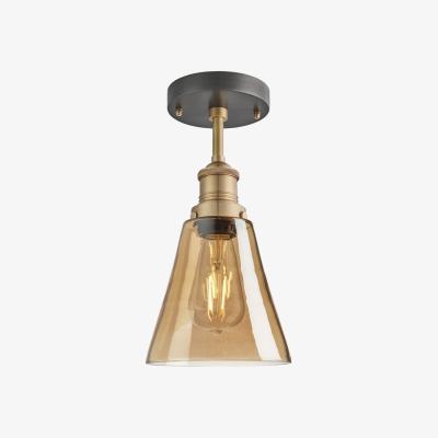 Olivia's Industville Brooklyn Tinted Glass Flask Amber Flush Mount Light / 6 Inch Brass Holder