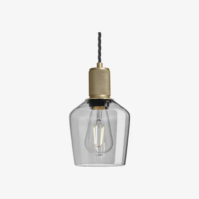 Olivia's Industville Knurled Tinted Glass Schoolhouse Pendant in Smoke Grey with Brass Holder / Large