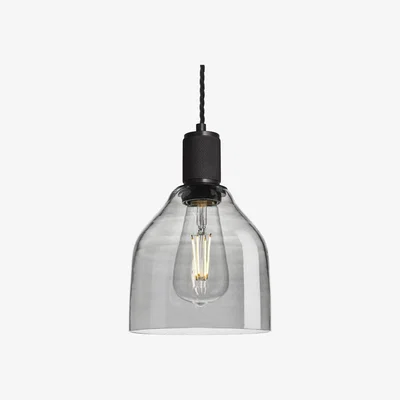 Olivia's Industville Knurled Tinted Glass Cone Pendant Light in Smoke Grey with Black Holder