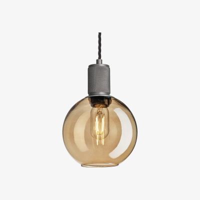 Olivia's Industville Knurled Tinted Glass Globe Pendant Light in Amber with Pewter Holder / Small