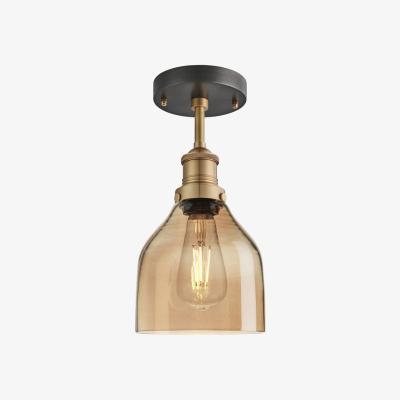 Olivia's Industville Brooklyn Tinted Glass Cone Amber Flush Mount Light / 6 Inch Copper Holder