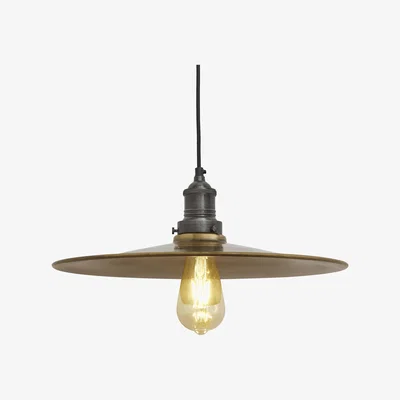 Olivia's Industville Brooklyn Flat Pendant - 15 Inch - Brass Shade Pewter Holder / Pewter Holder