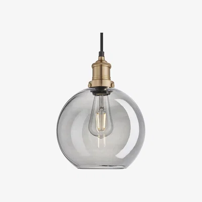 Olivia's Industville Brooklyn 9 Inch Globe Pendant / Smoke Grey Tinted Glass and Pewter Holder