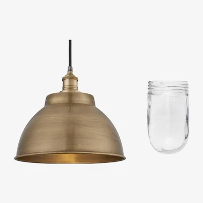 Olivia's Industville Brooklyn Outdoor & Bathroom Dome Pendant - 13 Inch - Tube and Brass Dome wtih Brass Holder / Brass / Tube