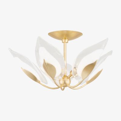 Olivia's Hudson Valley Lighting Blossom 5 Light Semi Flush in Soft Off White & Gold Leaf