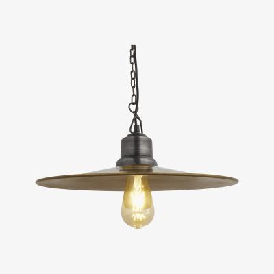 Olivia's Industville Brooklyn Flat Pendant - 15 Inch - Brass Shade Pewter Chain / Pewter Chain