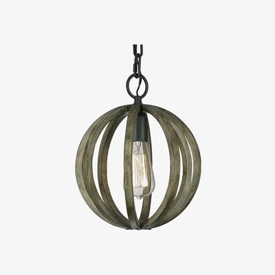 Olivia's Elstead Allier Weather Pendant Oak Wood and Antique Forged Iron