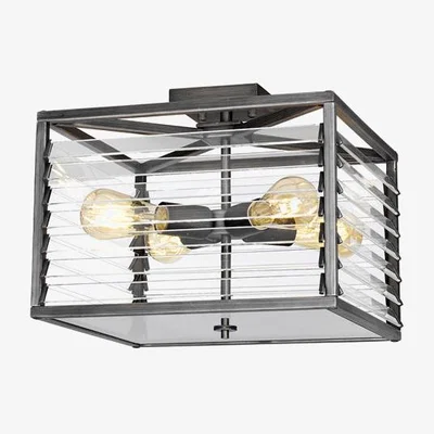 Olivia's Quintessentiale Louvre Gunmetal Paint Finish Flush Mount Light