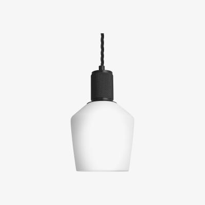 Olivia's Industville Knurled Opal Glass Schoolhouse Pendant Light in White with Black Holder