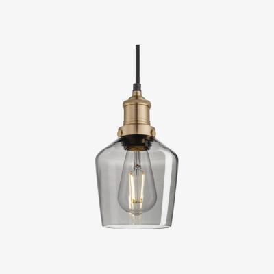 Olivia's Industville Brooklyn 5.5 Inch Schoolhouse Pendant / Smoke Grey Tinted Glass and Copper Holder