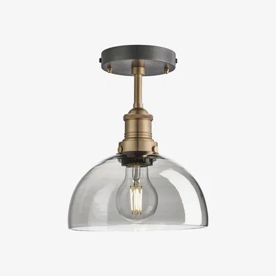 Olivia's Industville Brooklyn 8 Inch Dome Flush Mount / Smoke Grey Tinted Glass and Pewter Holder