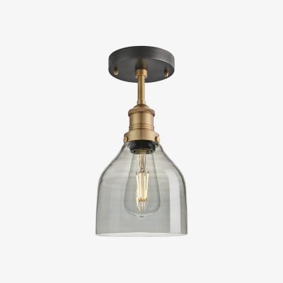 Olivia's Industville Brooklyn 6 Inch Cone Flush Mount / Smoke Grey Tinted Glass and Pewter Holder