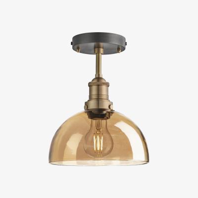 Olivia's Industville Brooklyn Tinted Glass Dome Amber Flush Mount Light / 8 Inch Copper Holder