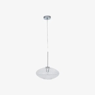 Downtown Pacific Lifestyle Emilia Clear Glass And Silver Metal Ribbed Oval Pendant