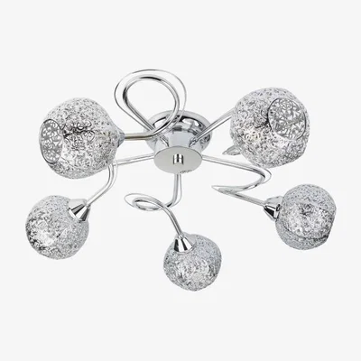 Downtown Searchlight Chrome Semi Flush 5 Light With Fretwork Shades