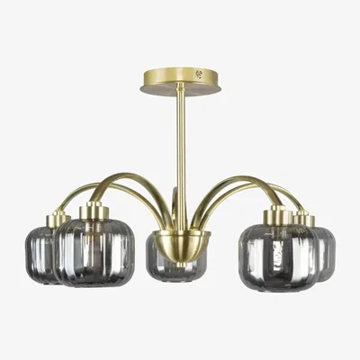 Downtown BHS Lyna 5 Light Flush Ceiling Light - Smoke/Satin Brass