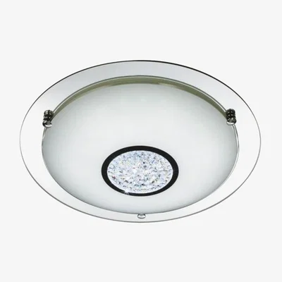 Downtown Searchlight Circular Flush Ceiling Light With Crystal Centre Detail IP44