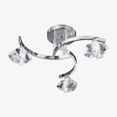 Downtown Searchlight Chrome Curved Semi Flush 3 Light With Clear Glass Shades