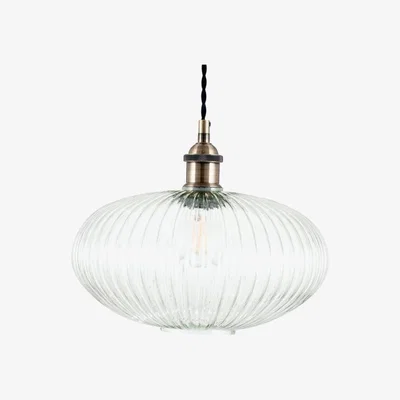 Downtown Pacific Lifestyle Clear Ribbed Round Glass Electrified Pendant