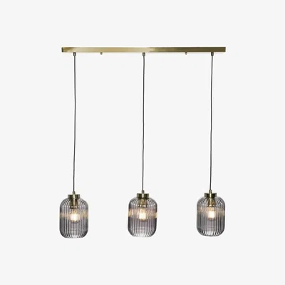 Downtown BHS Lyna 3 Light Bar Ceiling Pendant Light - Smoke/Satin Brass In Smoke/Brass
