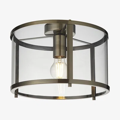 Perch and Parrow Hogan Clear Glass Flush Light in Antique Brass