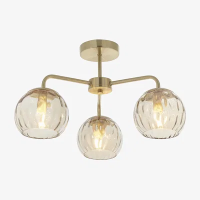 Perch and Parrow Dillian Champagne Lustre Glass Three Light Semi Flush Light in Satin Brass