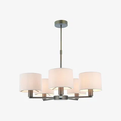 Perch and Parrow Dawson Five Light Pendant in Antique Bronze with Faux Silk Fabric