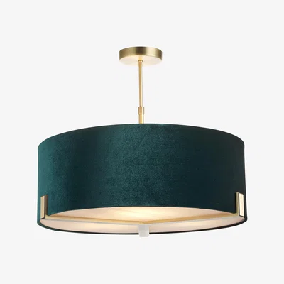 Perch and Parrow Nina Three Light Pendant in Antique Brass with Green Velvet Shade