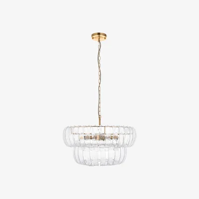 Perch and Parrow Hawick 6Lt Pendant in Brushed Aged Brass and Textured Glass