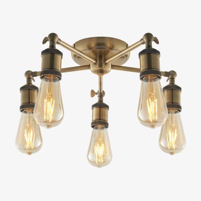 Perch and Parrow Anker Five Light Semi Flush Light in Antique Brass