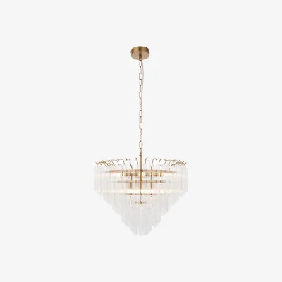Perch and Parrow Olsen 12Lt Pendant in Satin Brass and Angled Ribbed Glass