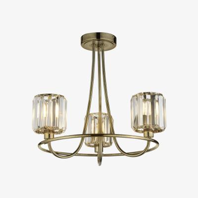 Perch and Parrow Bernadette Clear Glass Three Light Semi Flush Light in Antique Brass