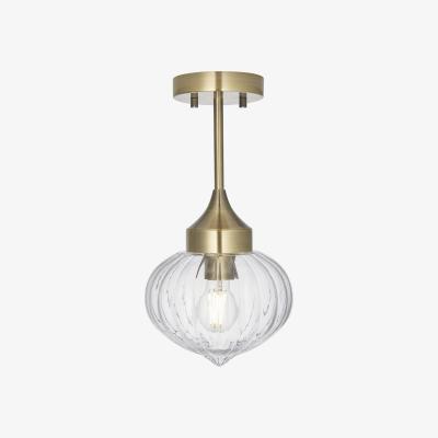 Perch and Parrow Adam Clear Ribbed Glass Semi Flush Light in Antique Brass