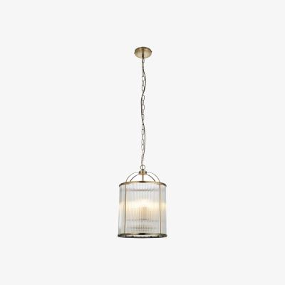 Perch and Parrow Leonard Ribbed Glass Four Light Pendant in Antique Brass