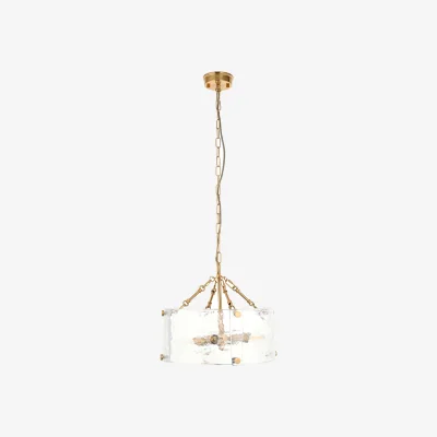 Perch and Parrow Theresa 4Lt Pendant in Brushed Aged Brass and Textured Glass