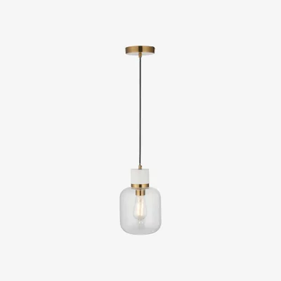 Perch and Parrow Sloane Pendant in White Volakas Marble, Vintage Brass and Glass