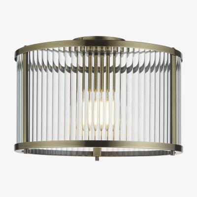 Perch and Parrow Richmond Ribbed Glass Flush Light in Antique Brass