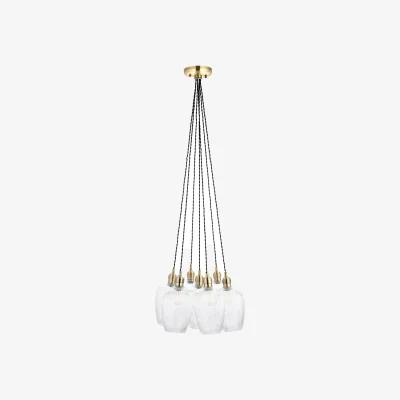 Perch and Parrow Seraphina Antique Brass and Ribbed Glass 7lt Cluster Pendant