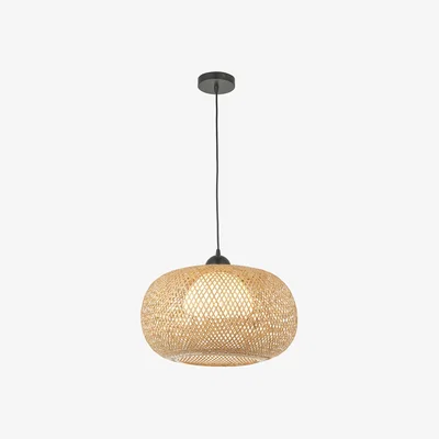 Perch and Parrow Bailey Natural Bamboo Round Pendant in Matt Black