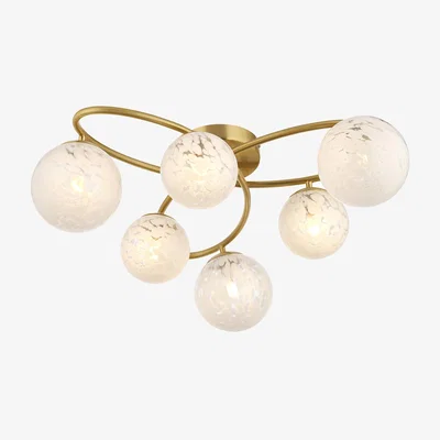 Perch and Parrow Macey White Confetti Glass Six Light Semi Flush Light in Brass