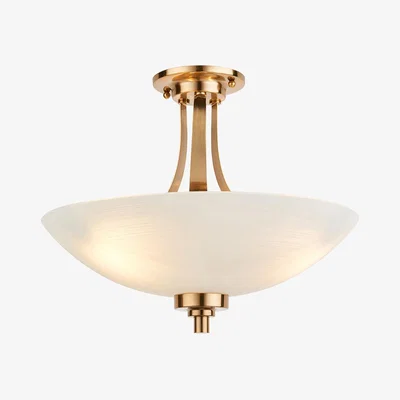 Perch and Parrow Posu 3-Light Semi-Flush | Brushed Brass | White Glass Shade