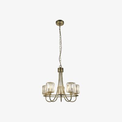 Perch and Parrow Bernadette Clear Glass Five Light Pendant in Antique Brass