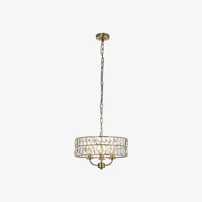 Perch and Parrow Clayton Crystal Glass Three Light Pendant in Antique Brass